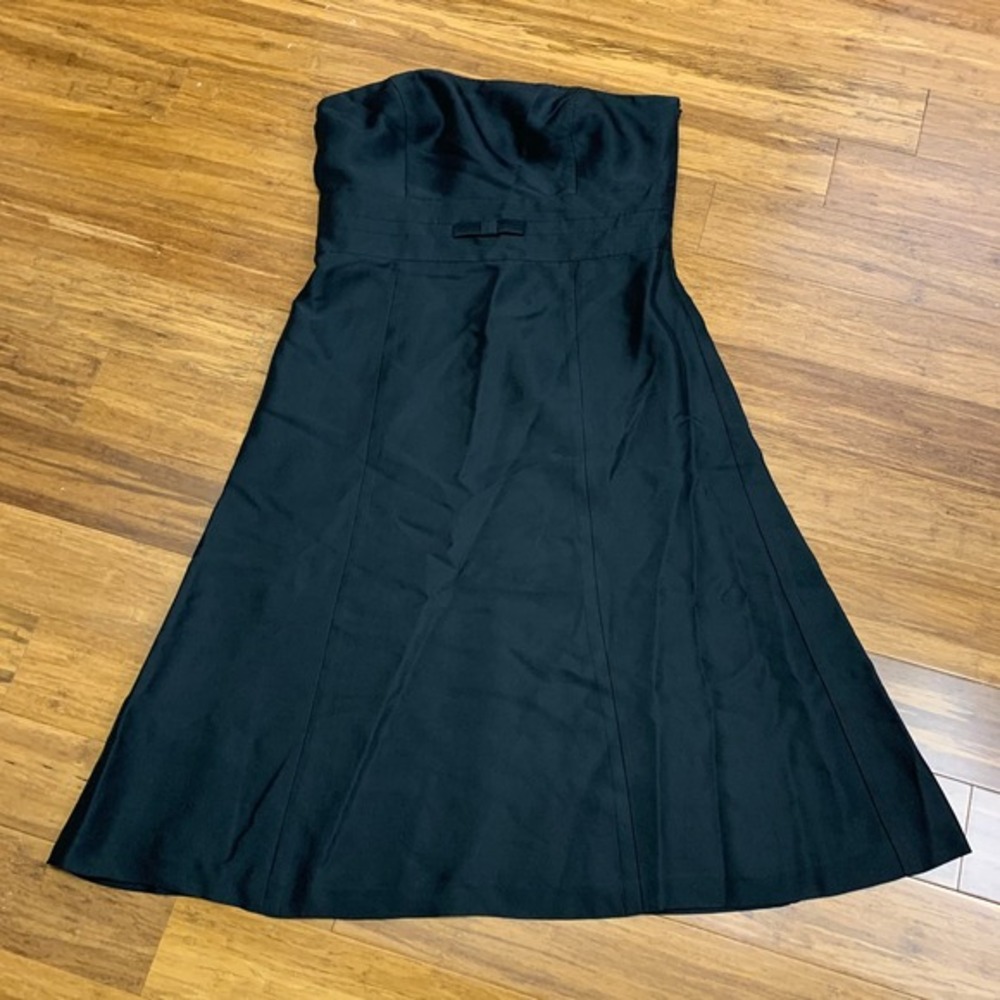 Ann Taylor‎ Strapless Dress Womens Size 6 Black Fit & Flare Silk Party Dress Bow